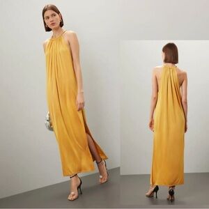 Ronny Kobo Estera Yellow Gold Halter High Neck Maxi Gown Size L Side Slit